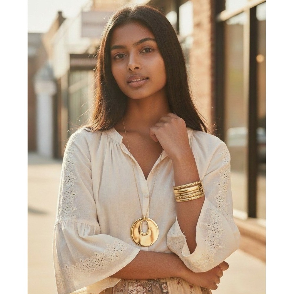 New Directions Gold Tone Pendant Necklace and 7 Piece Bangle Bracelet Set NWT